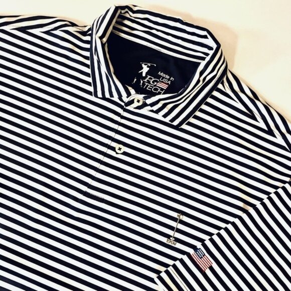 FG Tech Golf Polo Mens XL White/Blue Striped Performance Short Sleeve USA Made - Picture 5 of 9